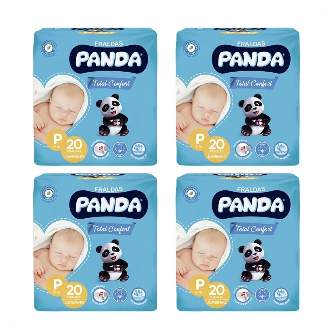 Kit com 4 - Fralda Inf Total Confort Jumbo P 20 Unid - Panda