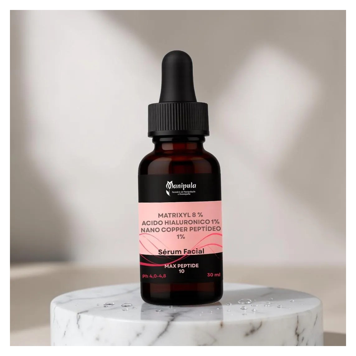 Sérum Complexo de Peptideos (Matrixil) 8 % + Ácido Hialurônico 1 % + Nano Copper Peptídeo 1% | Max Peptide 10 - 30 Ml