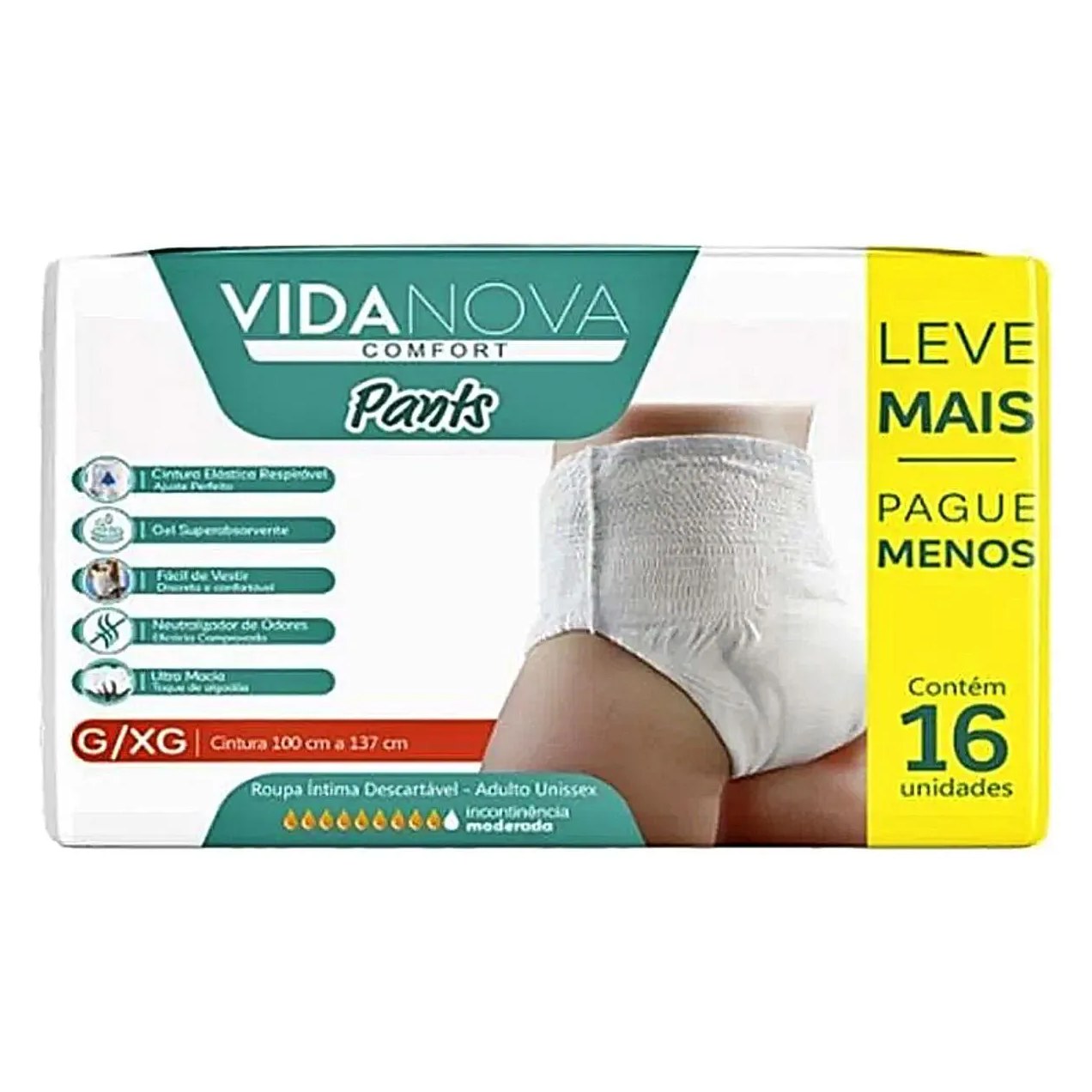 Roupa Íntima Descartável Comfort Pants Vida Nova - G/Xg - com 16 Unidades