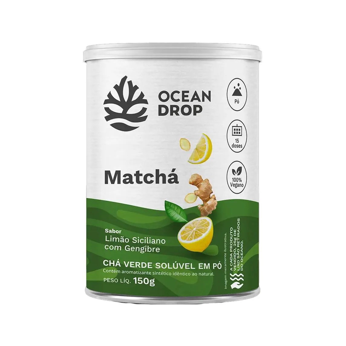 Matchá Chá Verde Solúvel Pó Sabor Limão - 125G - Ocean Drop