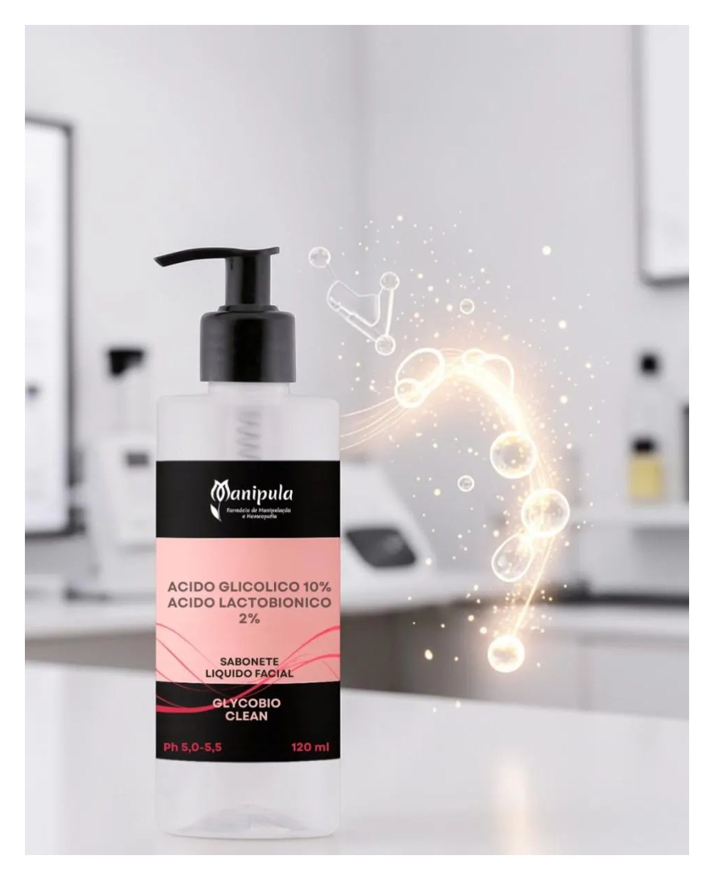 Sabonete Líquido (Glicobionico) Ácido Glicólico 10% + Lactobiónico 2% Renovação e Equilíbrio | Glycobio Clean - 120 Ml