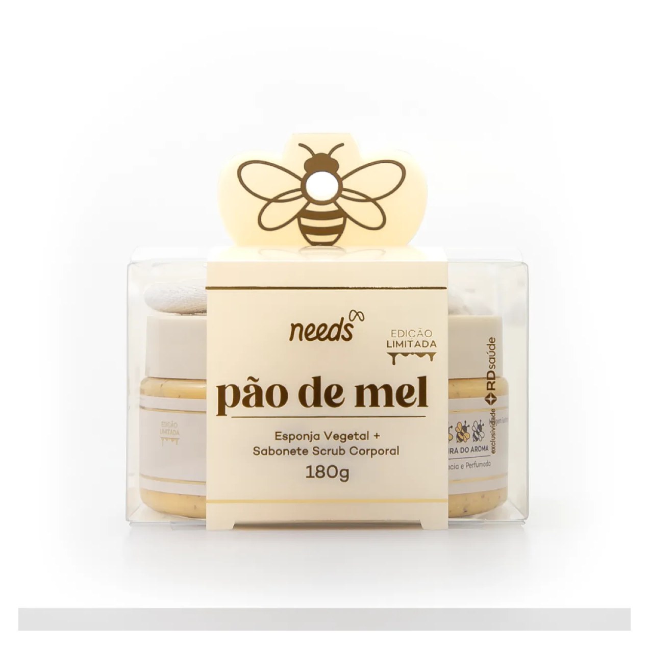 Kit Sabonete Esfoliante Scrub Corporal Needs Pão de Mel 180g + Esponja Vegetal