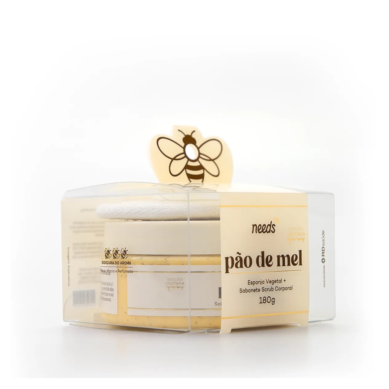 Kit Sabonete Esfoliante Scrub Corporal Needs Pão de Mel 180g + Esponja Vegetal
