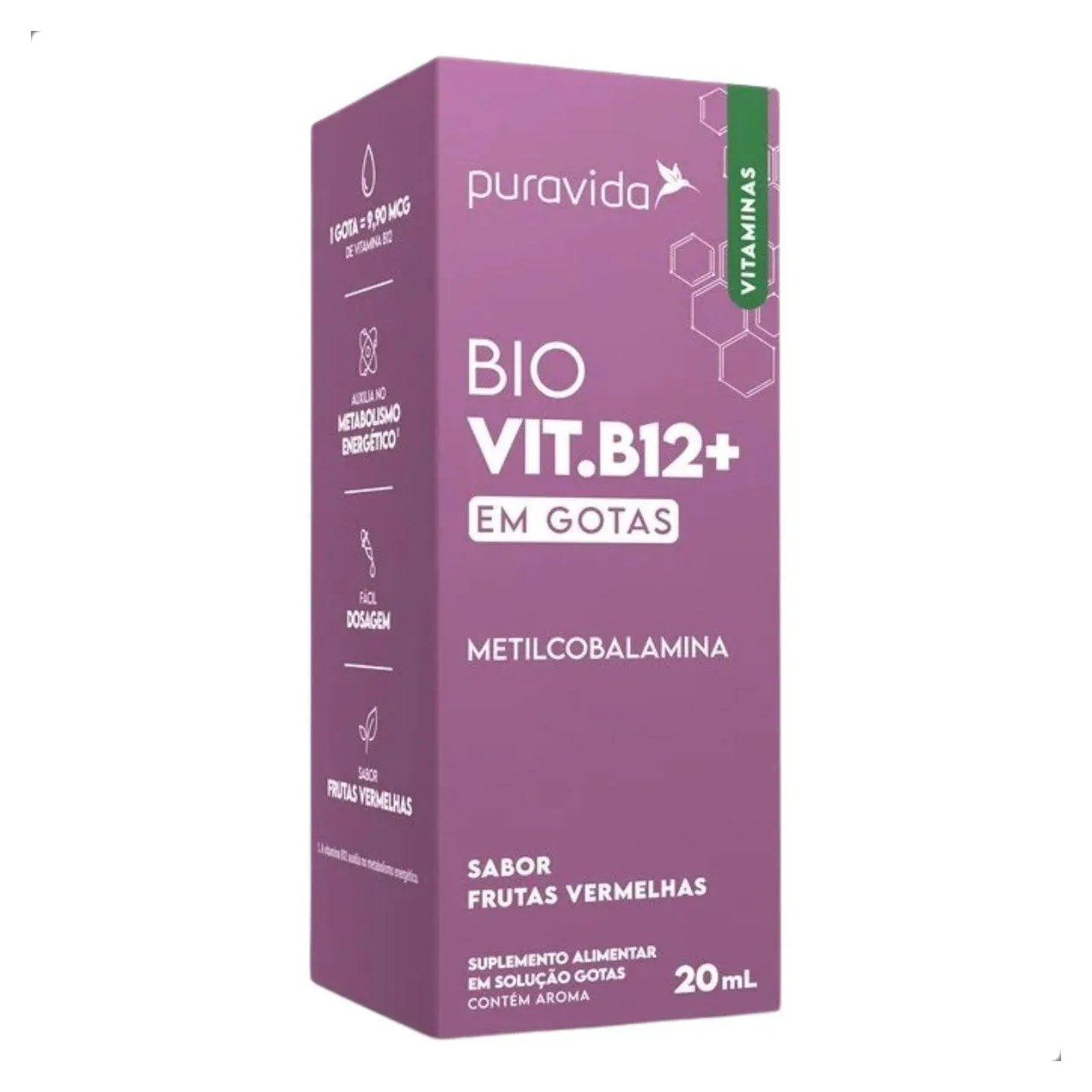 Vitamina B12 Drops Metilcobalamina 20Ml Pura Vida Frutas Vermelhas