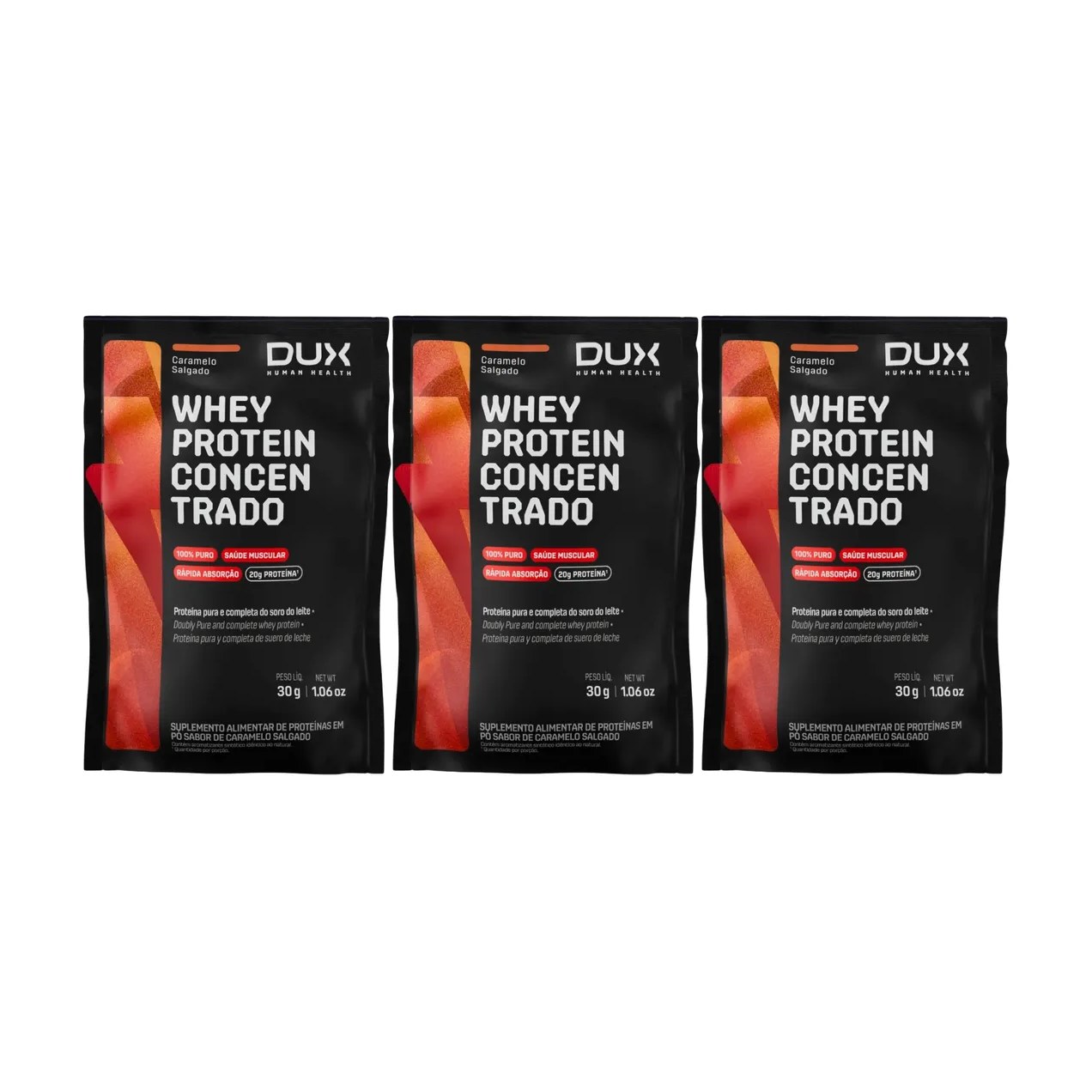 Kit Dux Whey Protein Concentrado Caramelo Salgado 30g 3 sachês