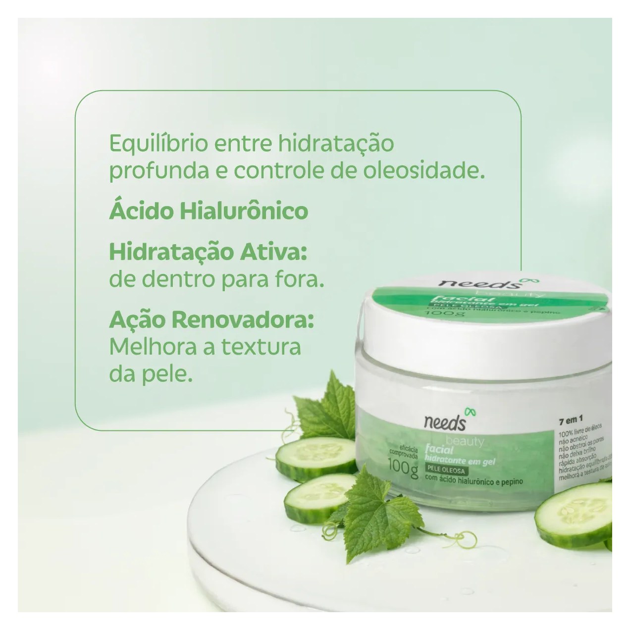 Hidratante Facial Needs Beauty Ácido Hialurônico e Pepino 100g