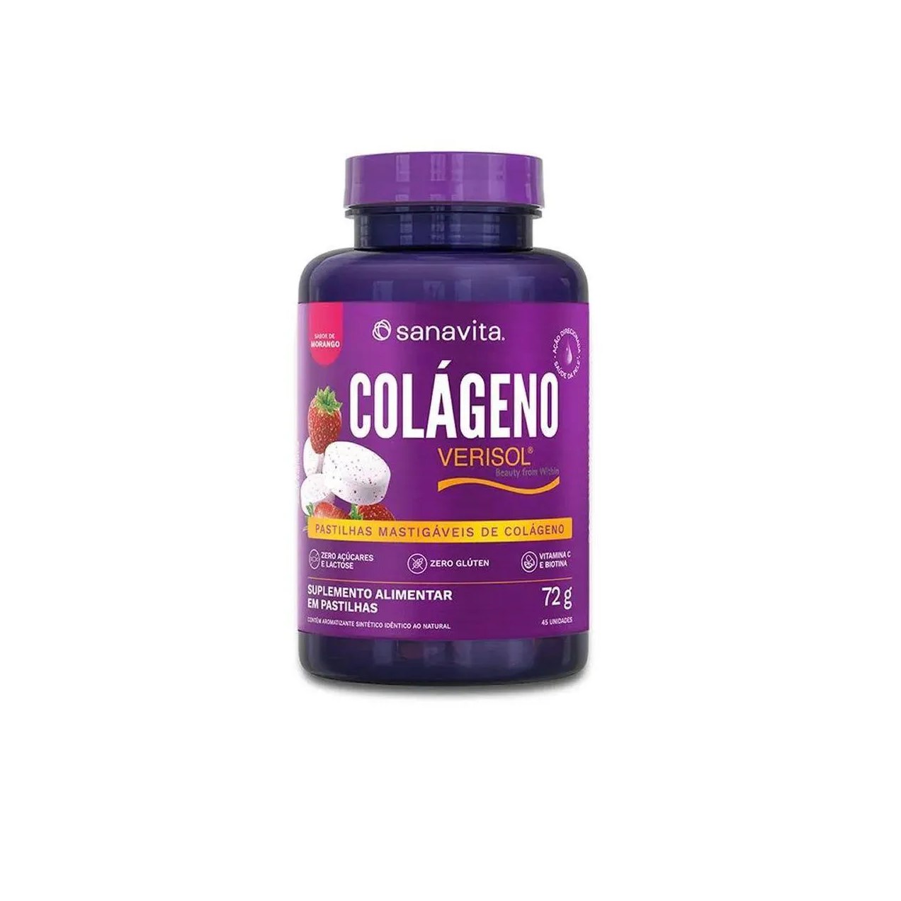 Colágeno Verisol Mastigável - 45 Pastilhas Morango - Sanavita