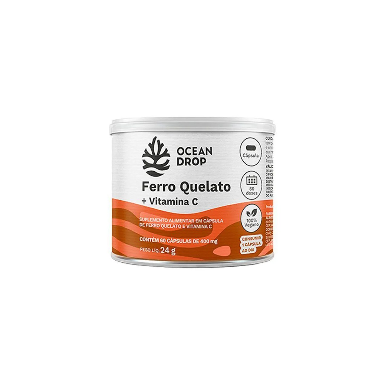 Ferro Quelato + Vitamina C - 60 Cápsulas 400Mg - Ocean Drop