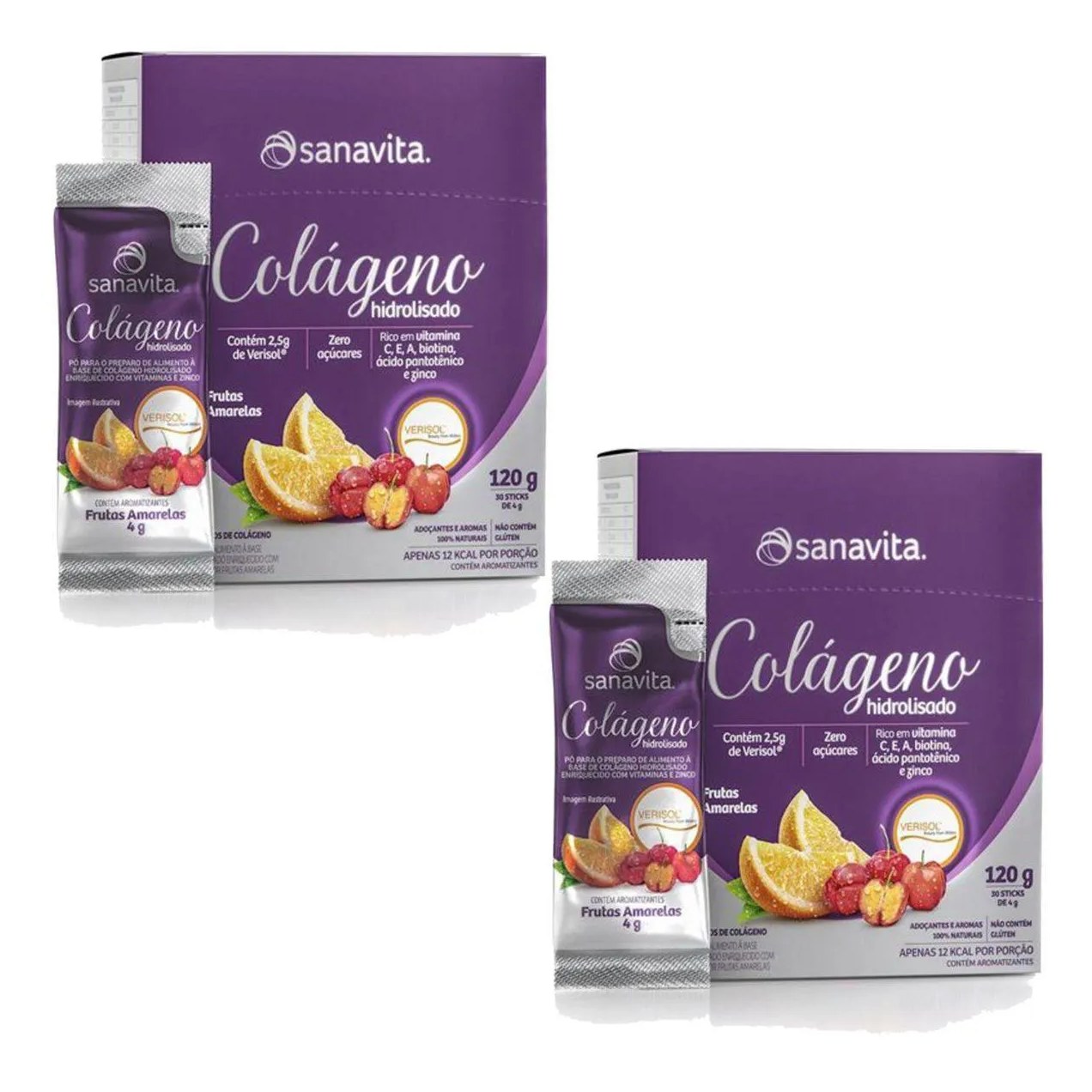 Kit 2X Colágeno Verisol Hidrolisado - 30 Sticke de 4G Frutas Amarelas - Sanavita