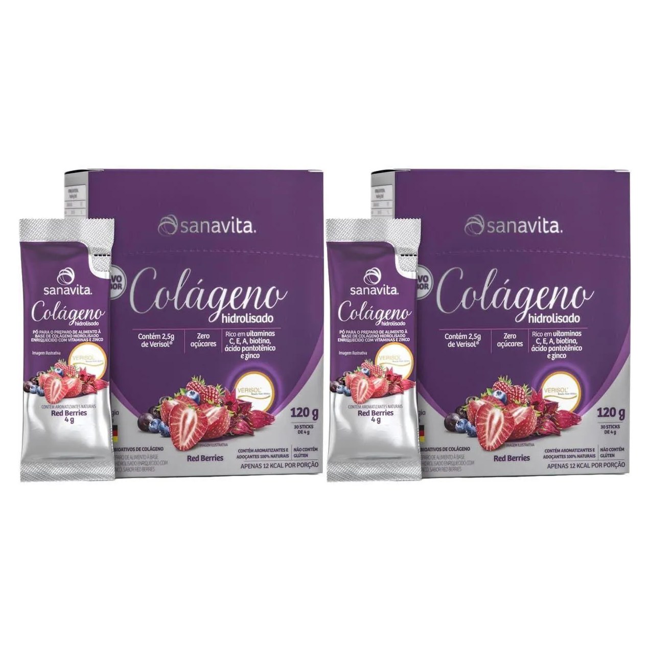 Kit 2X Colágeno Verisol Hidrolisado - 30 Sticke de 4G Red Berries - Sanavita