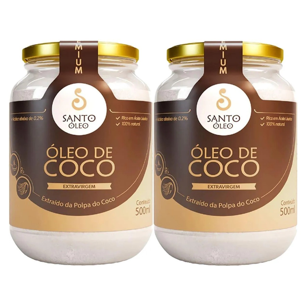 Kit 2X Óleo de Coco Extra Virgem de Polpa - 500Ml - Santo Óleo