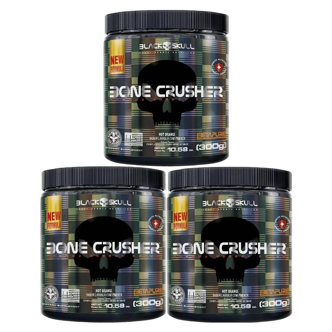 Kit 3X Bone Crusher Nova Fórmula - 300G Hot Orange - Black Skull