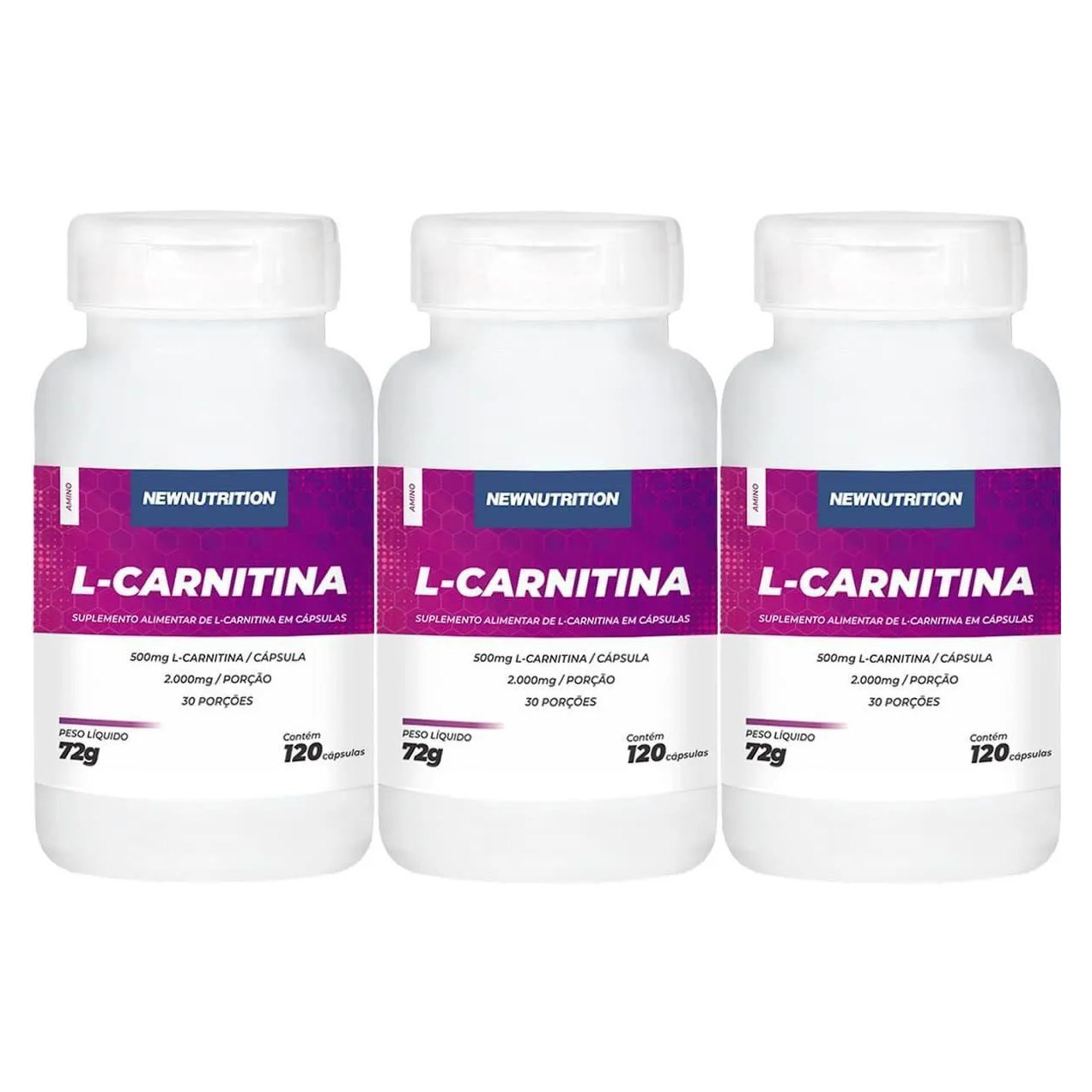 Kit 3X L Carnitina - 120 Cápsulas - Newnutrition