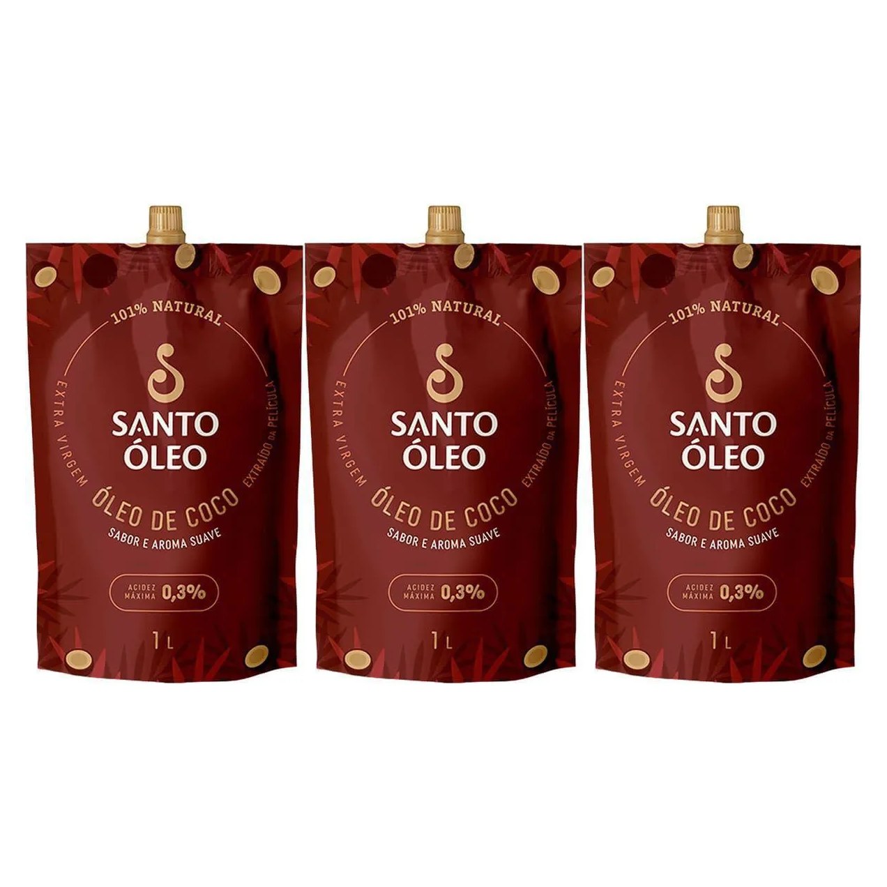 Kit 3X Óleo de Coco Extra Virgem de Película - 1000Ml Refil - Santo Óleo