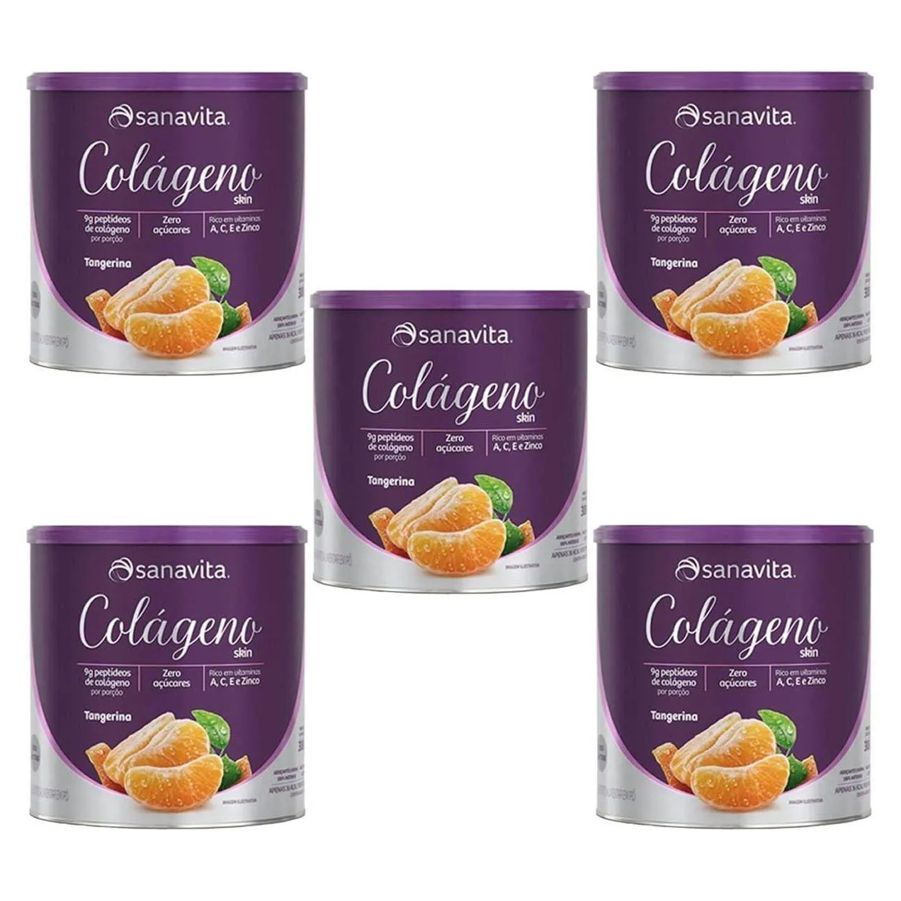 Kit 5X Colágeno Skin - 300G Tangerina - Sanavita