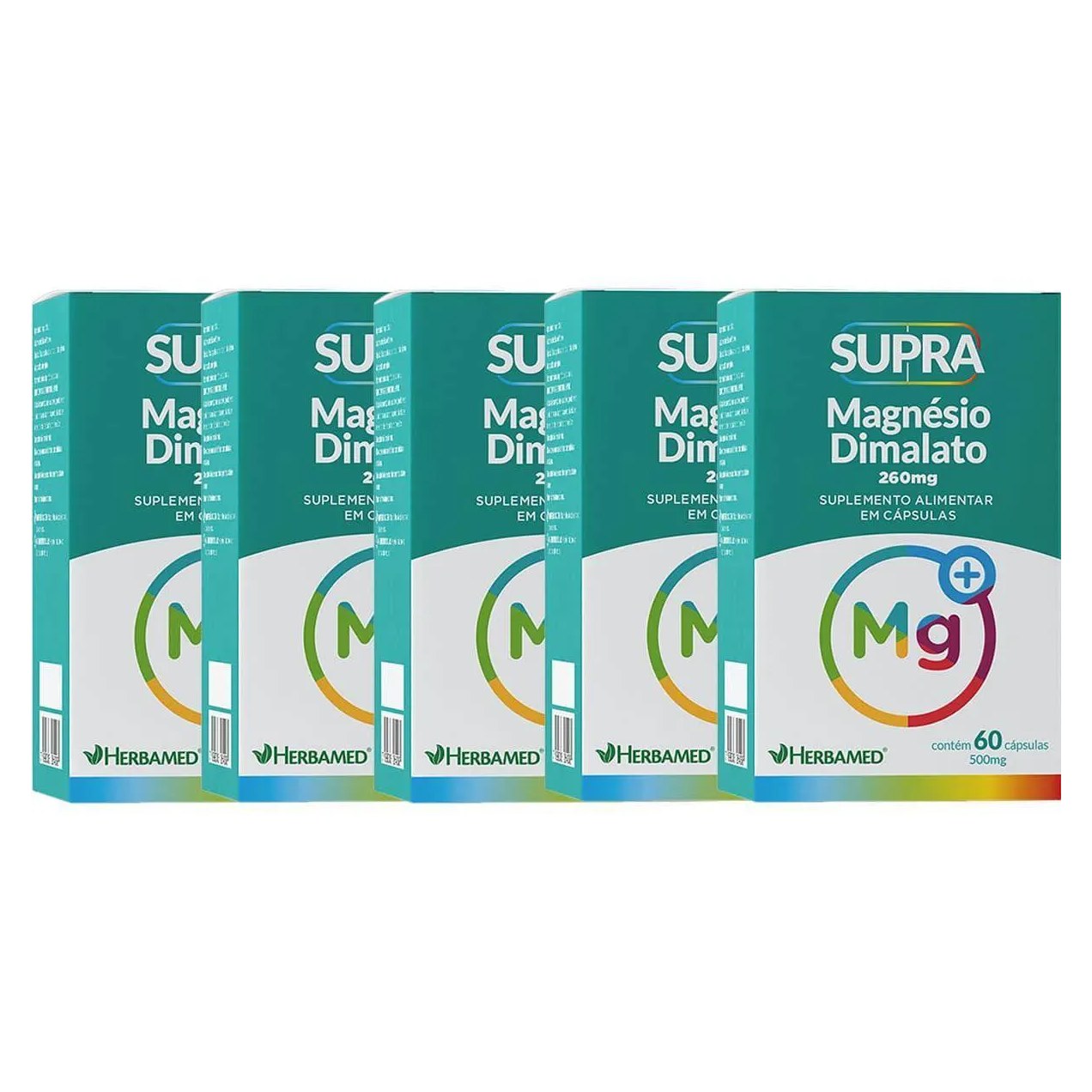 Kit 5X Supra Magnésio Dimalato - 500Mg 60 Cápsulas - Herbamed
