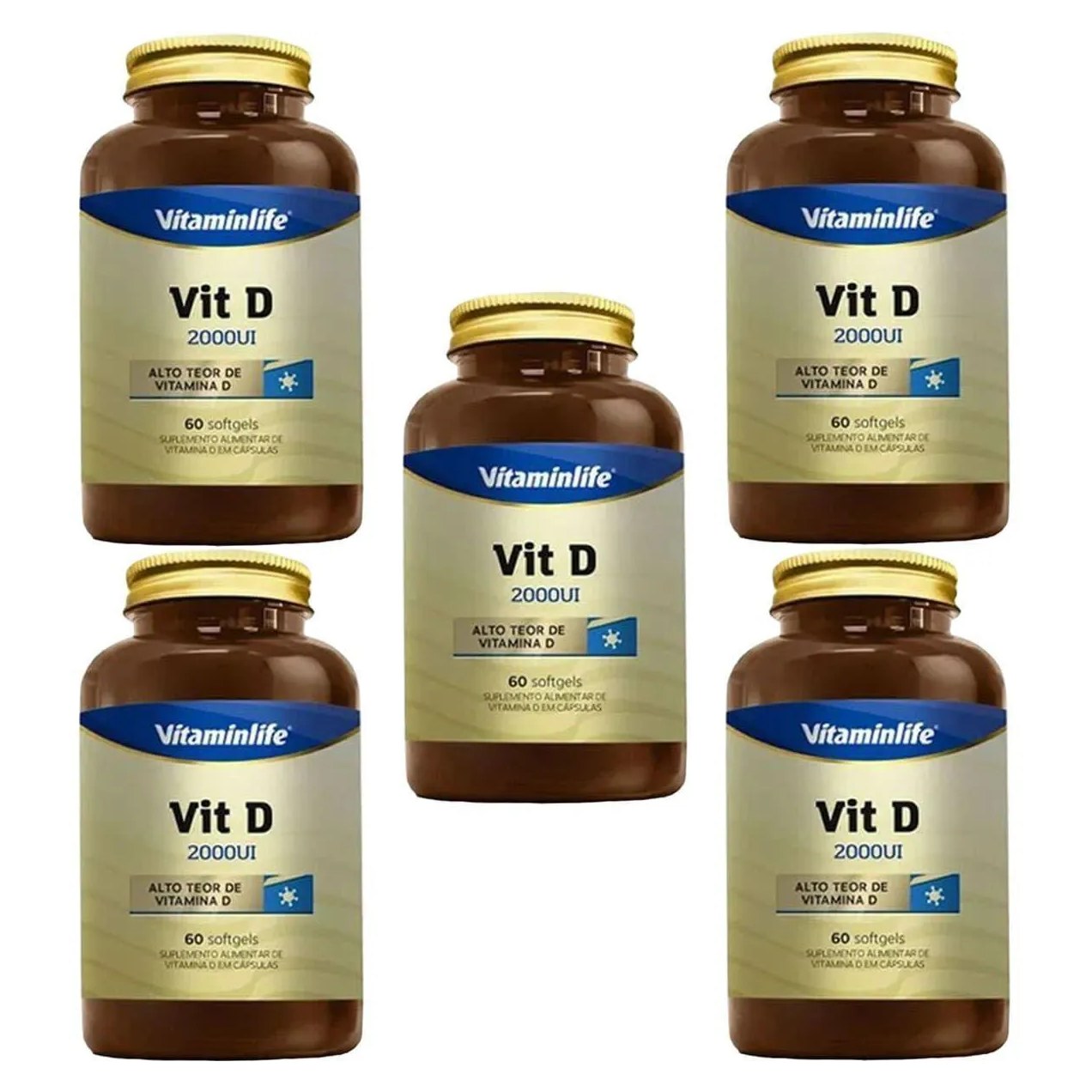 Kit 5X Vit D 2000Ui - 60 Softgels - Vitaminlife