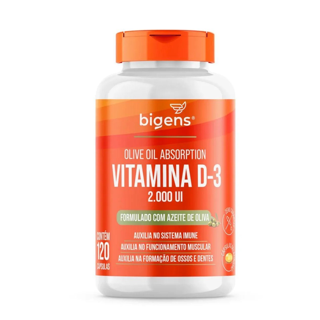 Vitamina D3 2000Ui Óleo de Oliva - 120 Cápsulas - Bigens