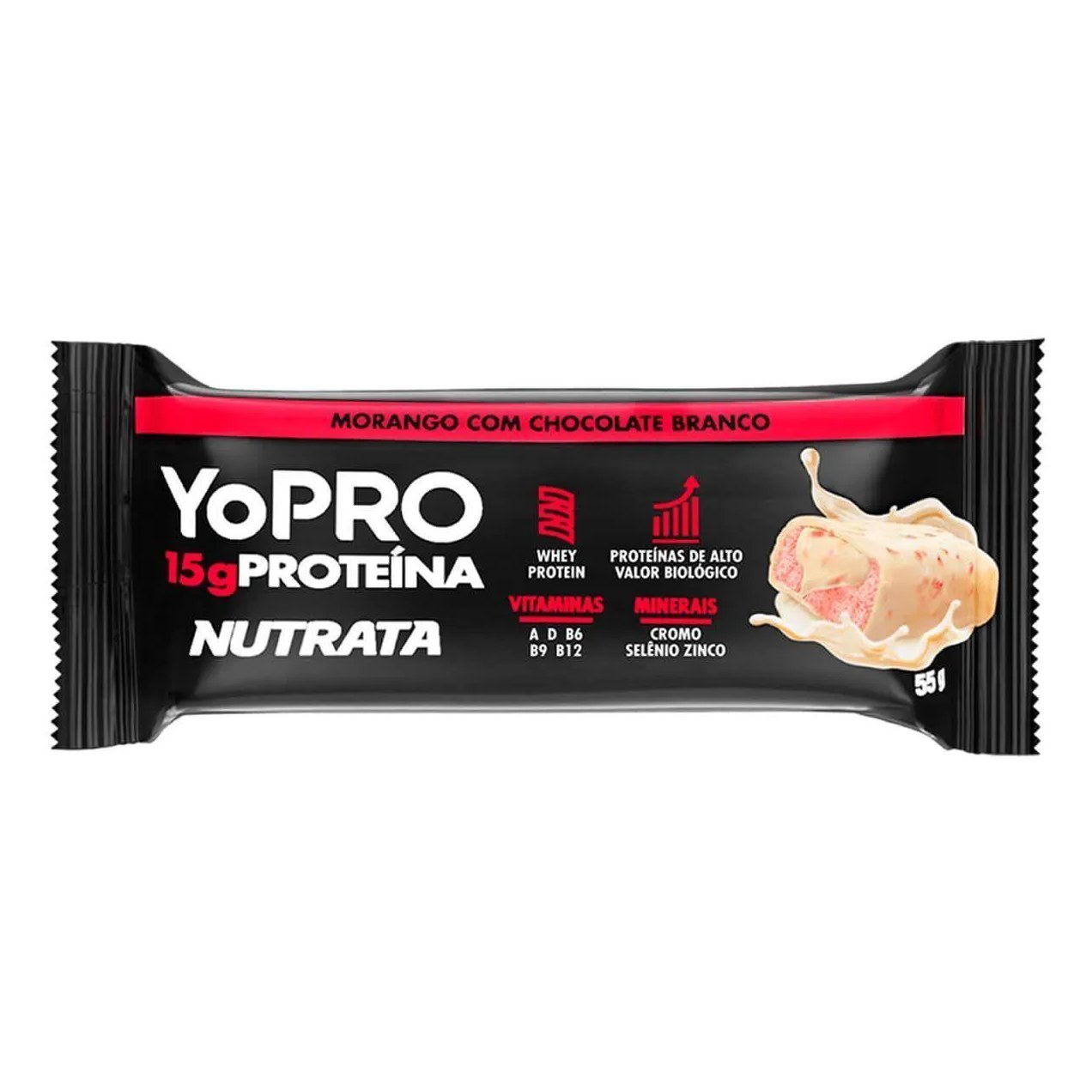 Yopro - 1 Barra 55G Morango com Chocolate Branco - Nutrata