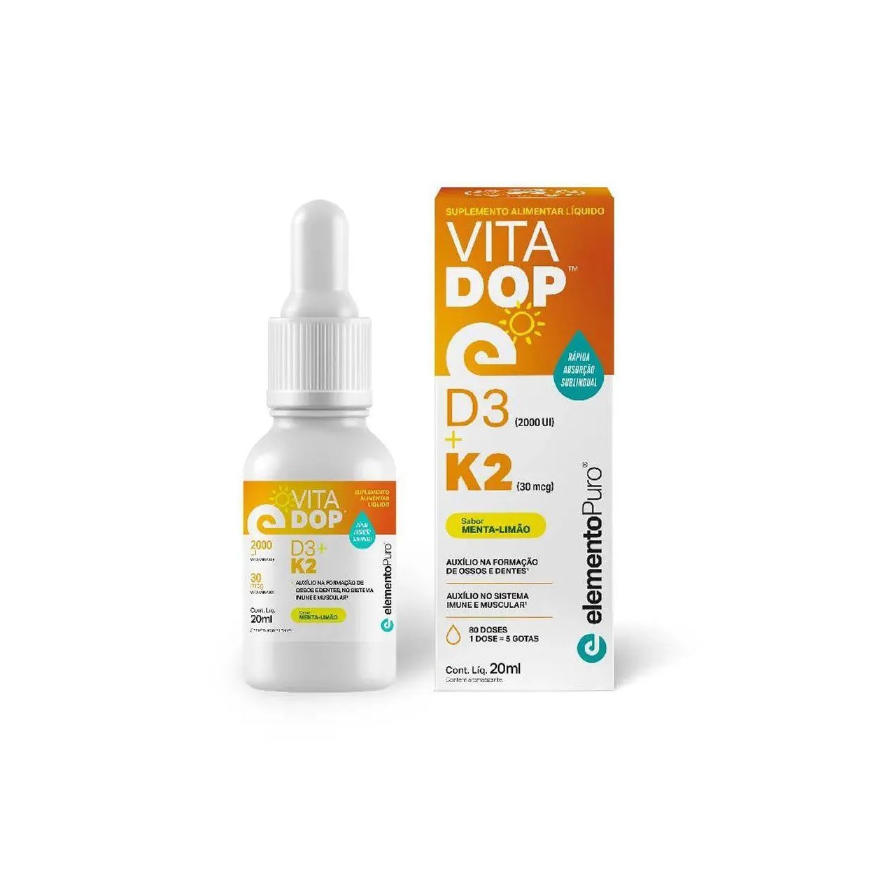 Vitadop D3 + K2 - 20Ml Menta-Limão - Elementopuro