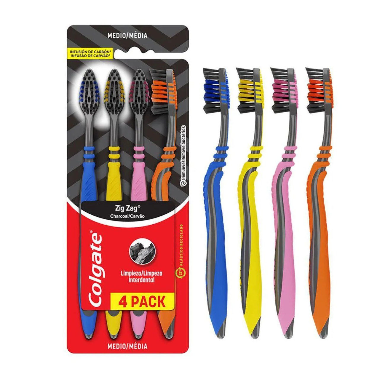 Escova de Dente Colgate ZigZag Carvão 4 unidades