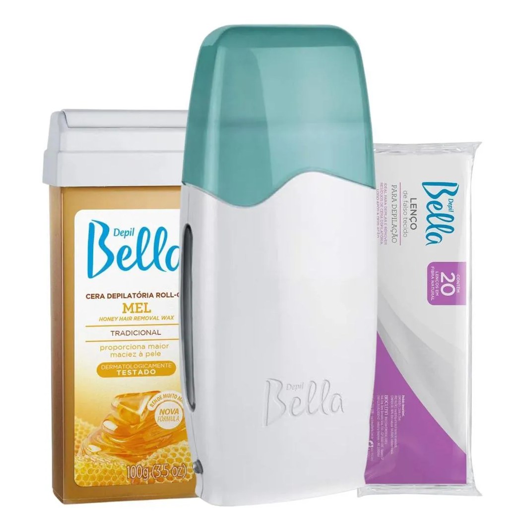 Aquecedor Roll-On Depil Bella Kit Cera Mel 100G + 20 Lenços