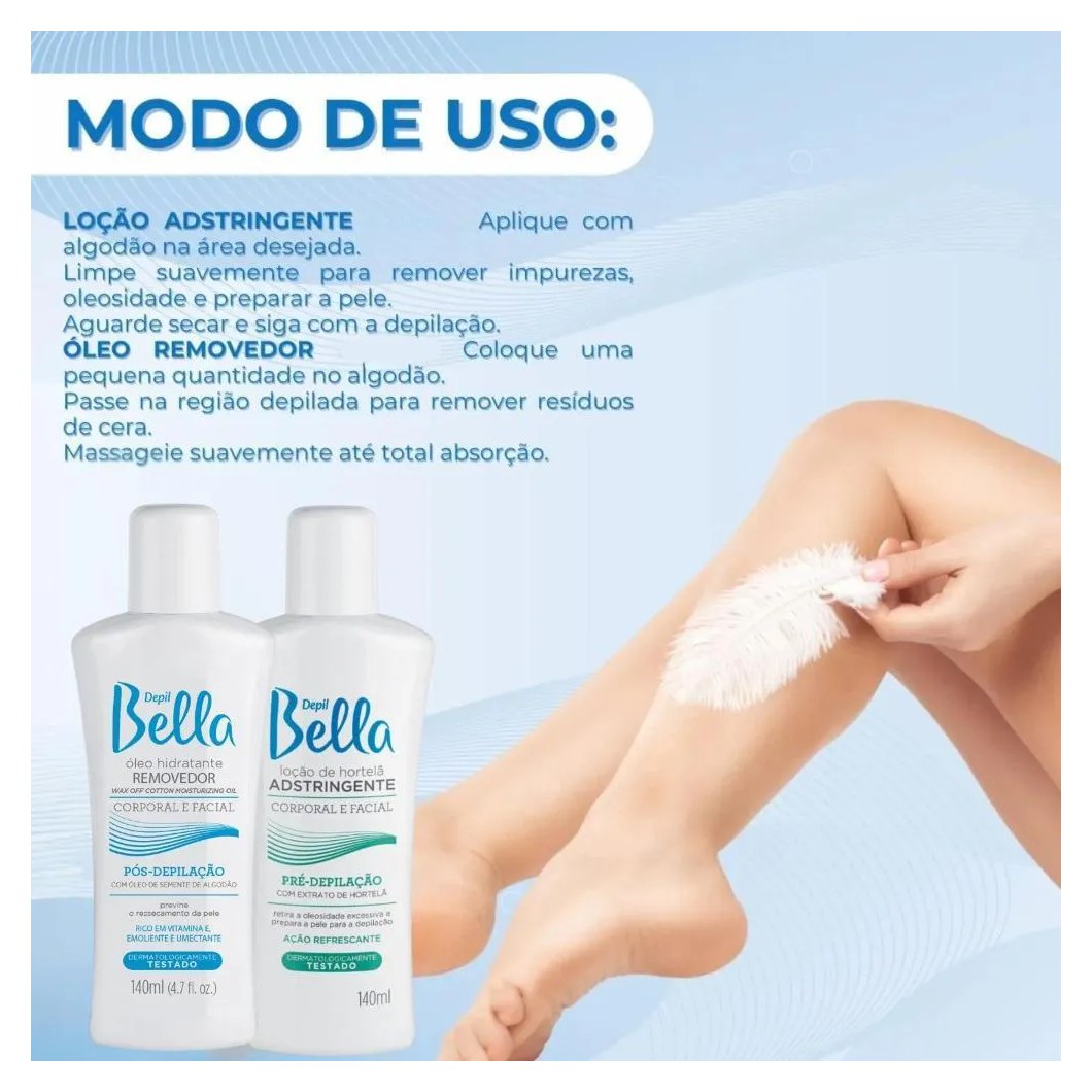 Kit Pré e Pós Depilação 140Ml + Gel Calmante Depil Bella