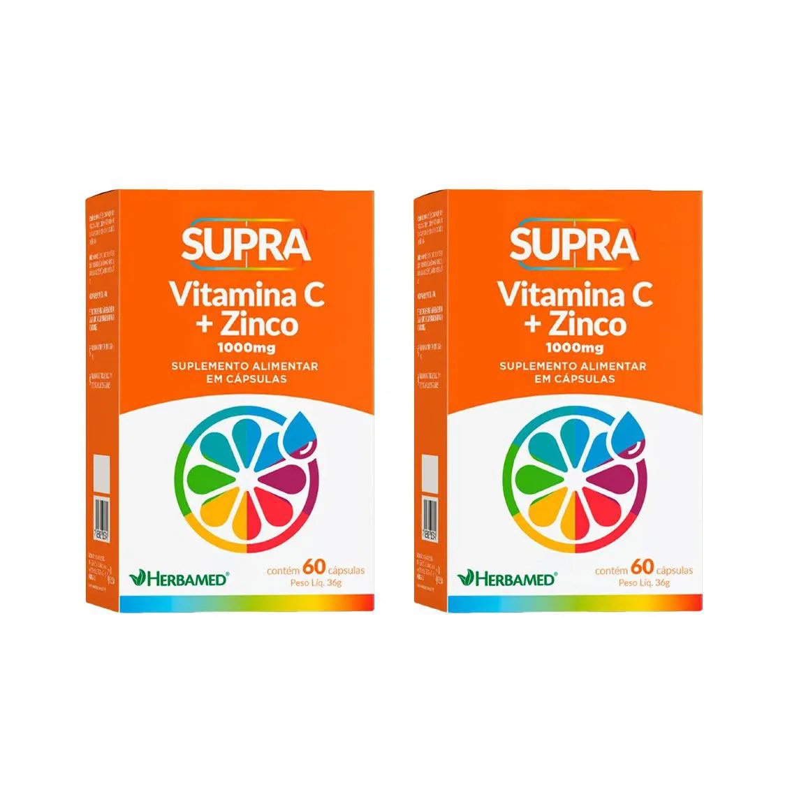 Kit 2 Supra Vitamina C + Zinco 1000 Mg - 60 Caps - Herbamed