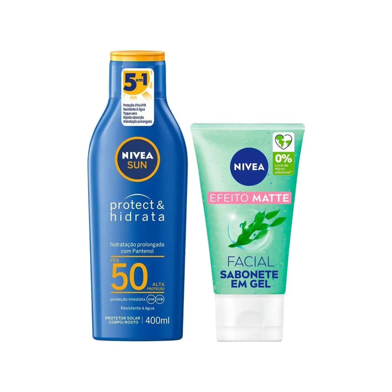Kit Nivea Protetor Solar Facial e Corporal Loção Sun Protect & Hidrata FPS 50 400ml + Sabonete Facial em Gel Efeito Matte Pele Mista a Oleosa 150ml