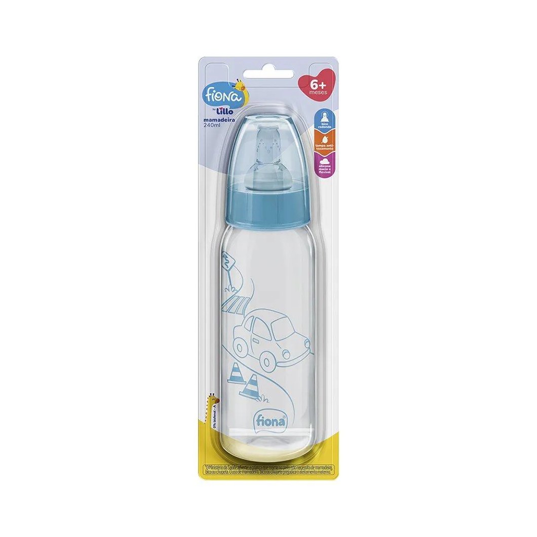 Mamadeira Fiona Clássica com Bico de Silicone Azul 240Ml