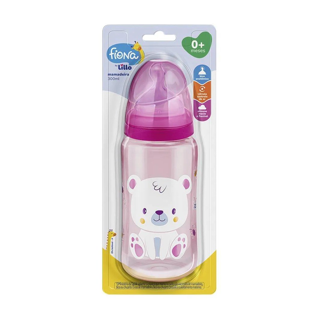 Mamadeira Fiona de Silicone Desenhos 300Ml Rosa