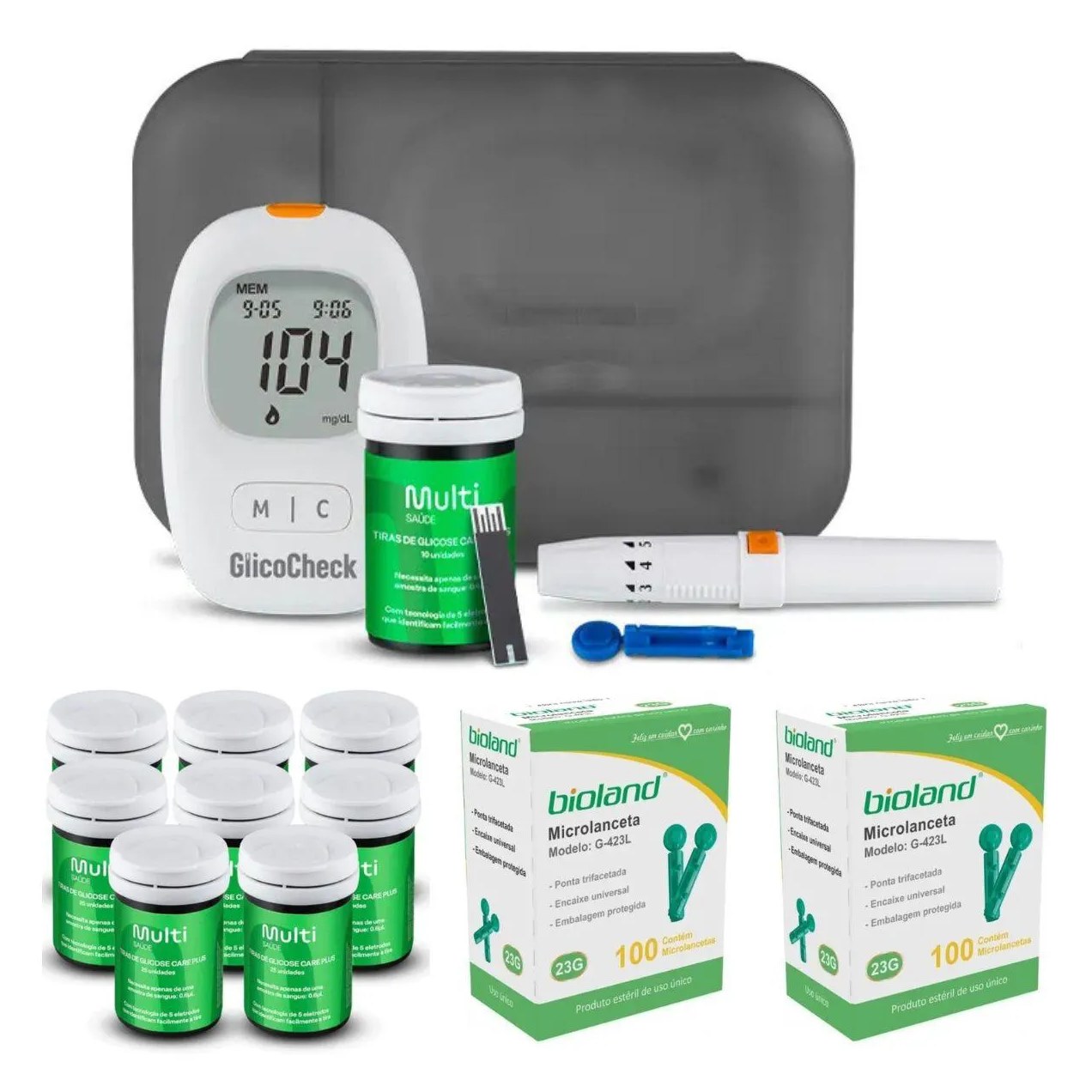 Kit Glicocheck Care Plus 210 Tiras Hc487K + 200 Microlanceta