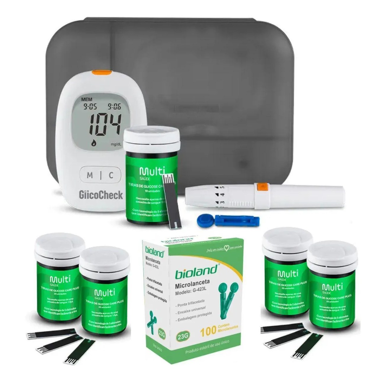 Kit Glicocheck Care Plus com 110 Tiras + 100 Microlancetas