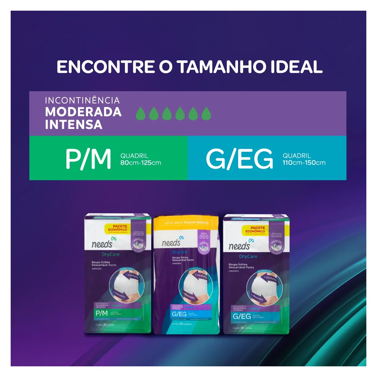 Roupa Íntima Descartável Needs Pants DryCare G/EG 32 Unidades