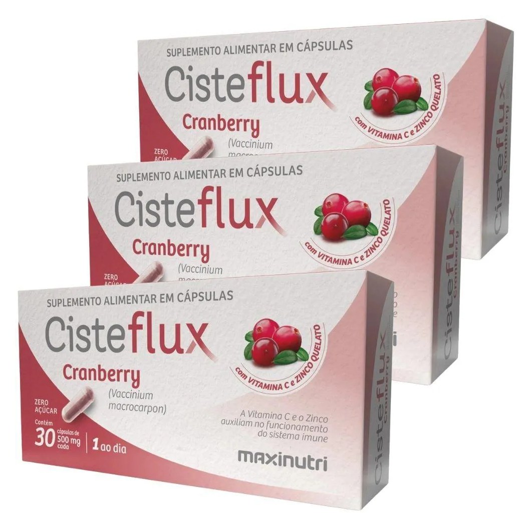 Kit 3X Cisteflux Cranberry com Vitaminas 30 Cápsulas - Maxinutri