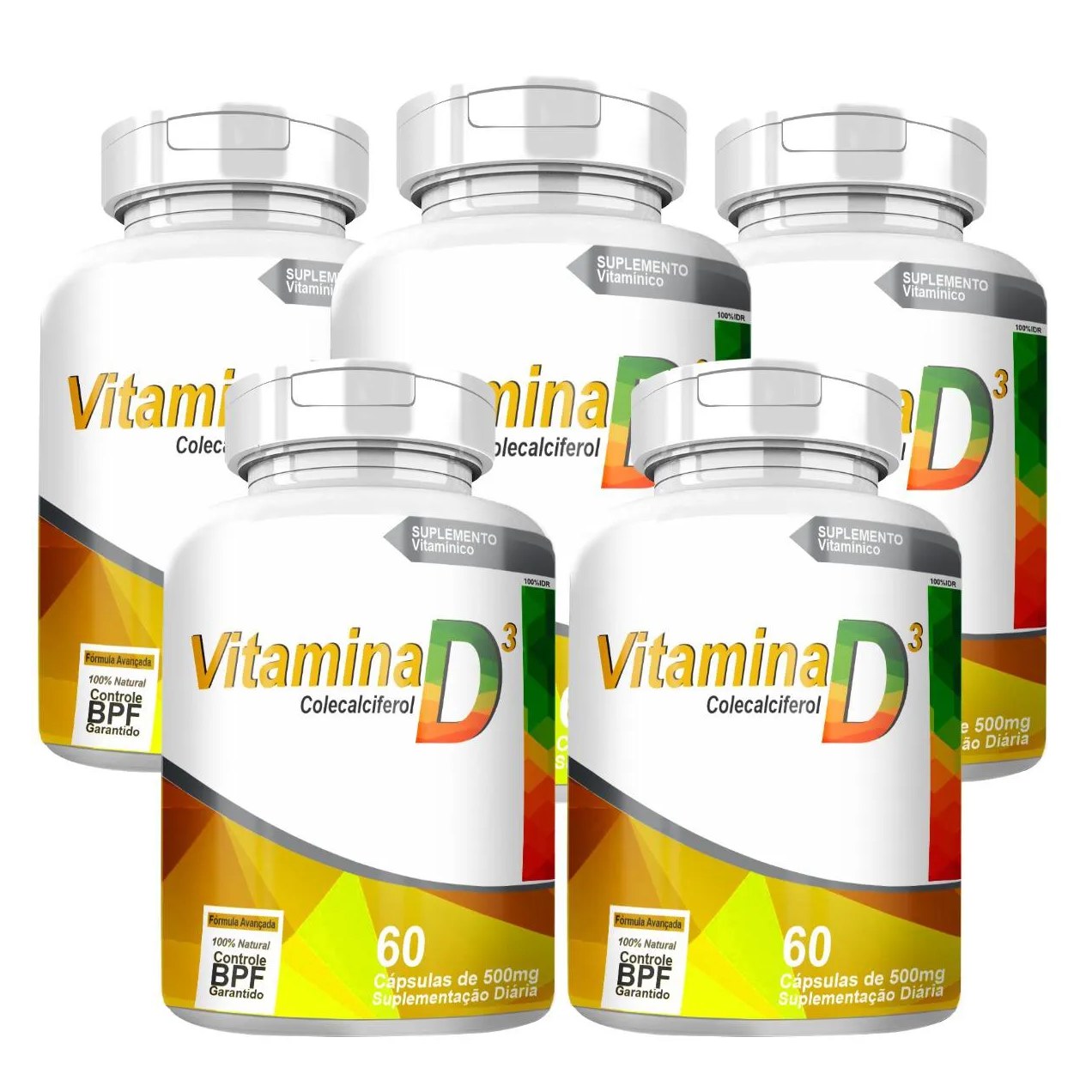 Vitamina D3 Colecalciferol 2000Ui Kit com 5 Potes com Total de 300 Capsulas