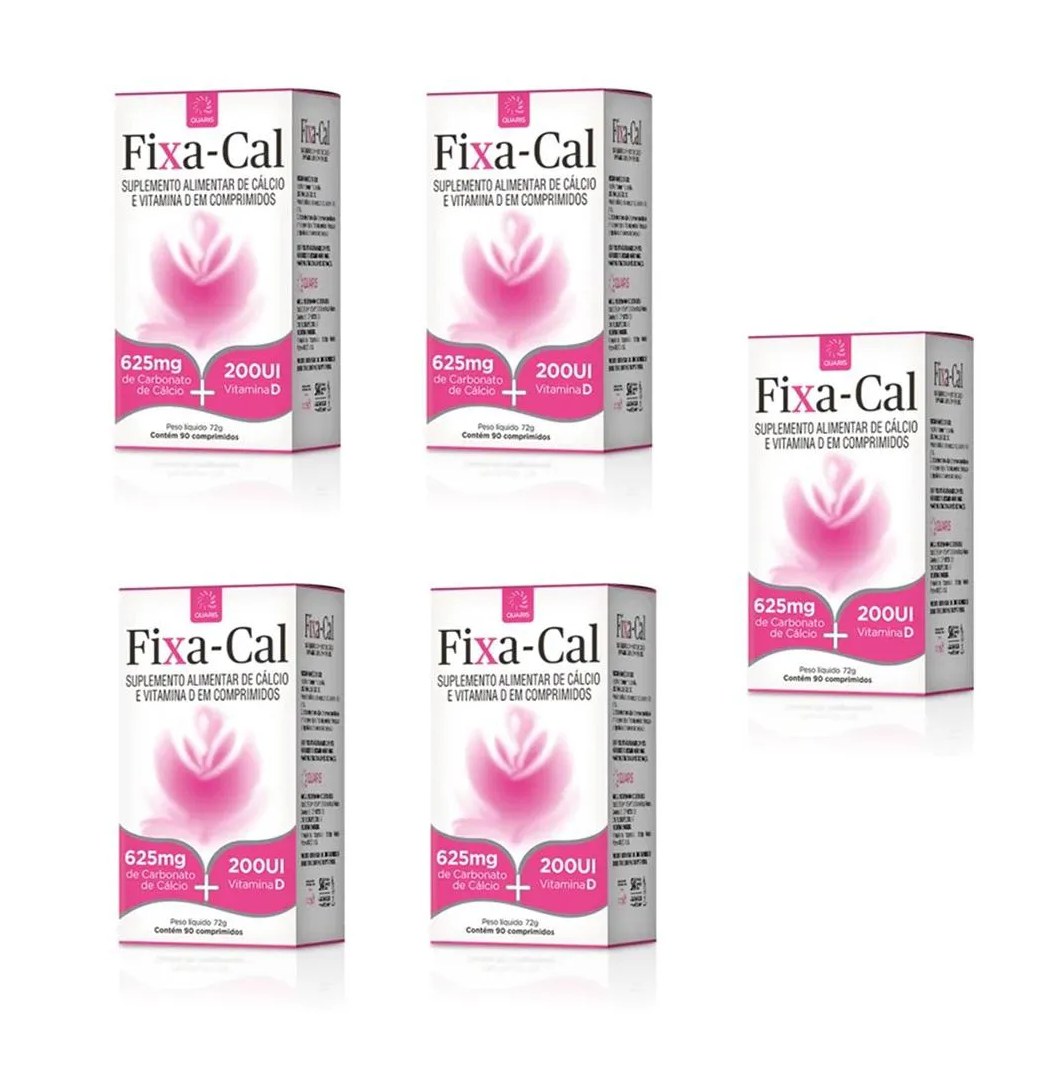 Kit 5 Suplemento Fixa-Cal Cálcio + Vit D 90 Cpr - Vitamed