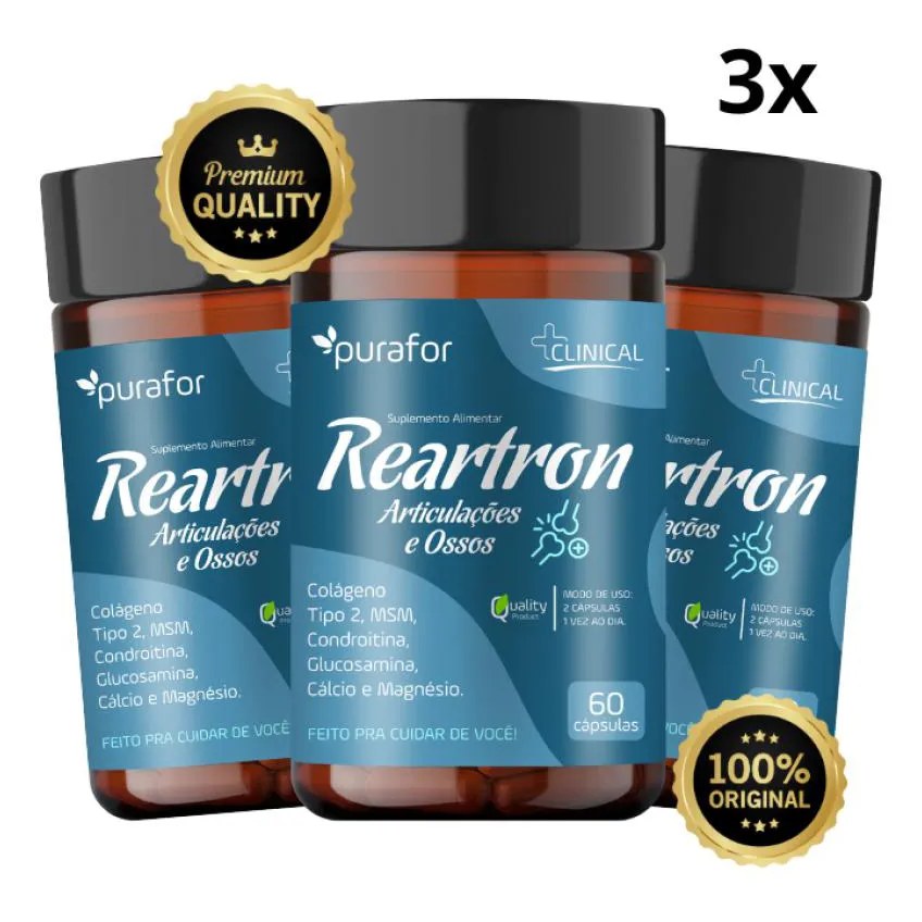 Kit 3 Reartron Composto de Colágeno Tipo 2, para Articulações e Ossos 60 Caps Purafor