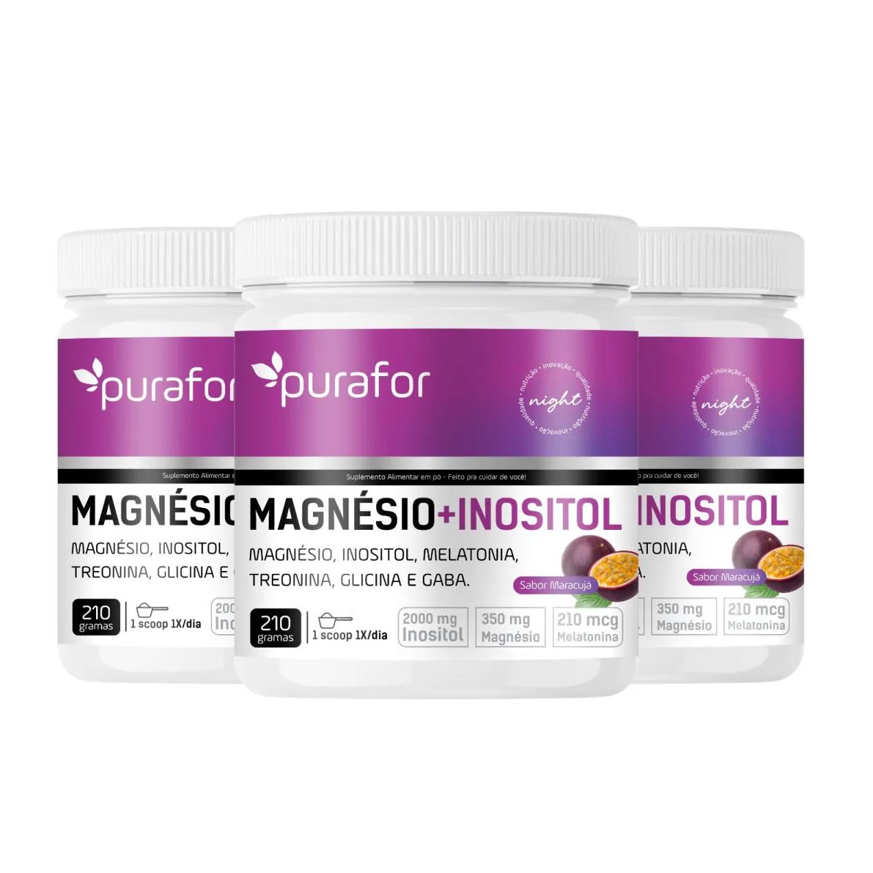 Kit 3 Magnésio e Inositol 210G Purafor Noite