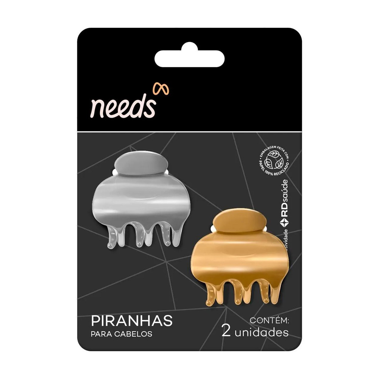 Mini Piranha para Cabelo Needs Metal Prata e Dourado 2 Unidades