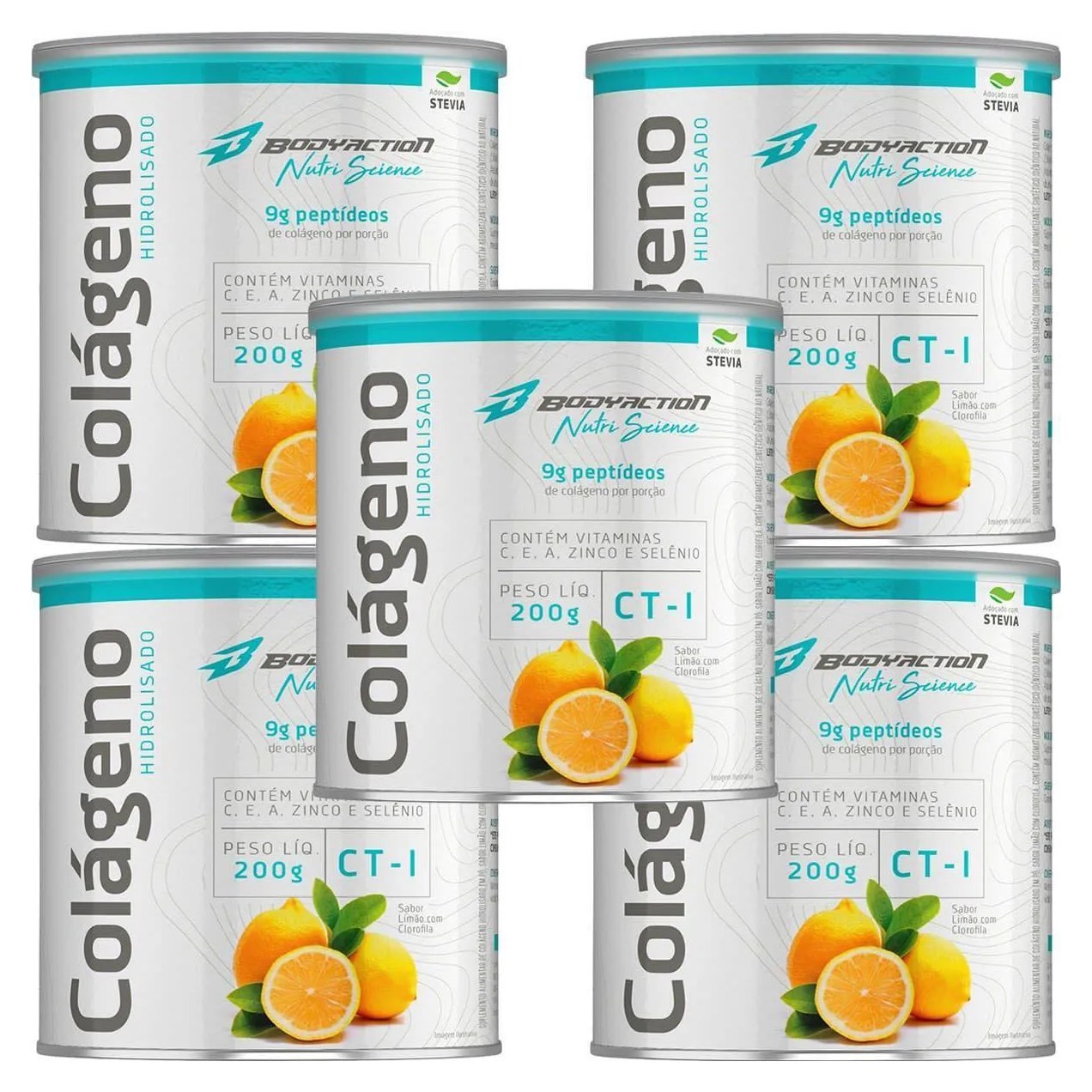 Kit 5X Colágeno Hidrolisado Nutri Science - 200G Limão com Clorofila - Bodyaction