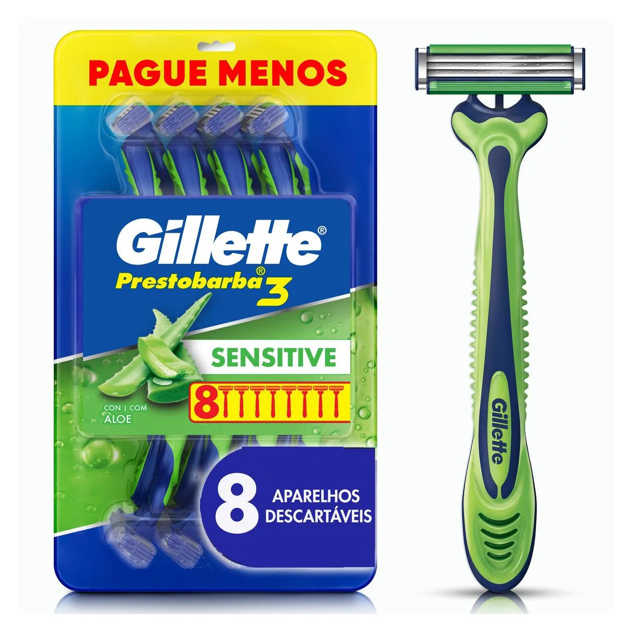 Aparelho de Barbear Gillette Prestobarba 3 Sensitive Aloe Vera 8 unidades