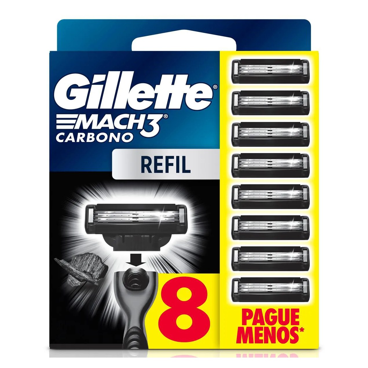 Carga para Aparelho de Barbear Descartável Gillette Mach3 Carbono Carvão Ativado 8 unidades