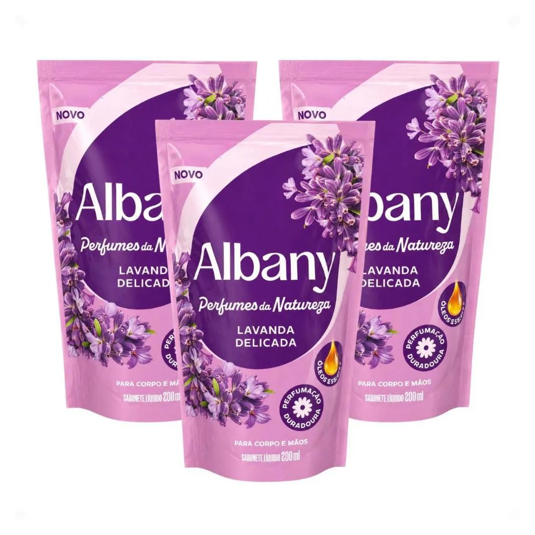 Kit Albany Refil Sabonete Líquido Corpo e Mãos Lavanda Delicada 200Ml com 3
