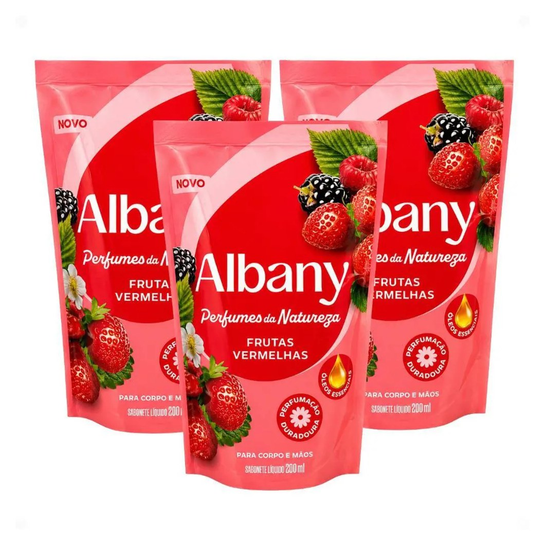 Kit Frutas Refil Sabonete Líquido Corpo e Mãos Frutas Vermelhas 200Ml com 3