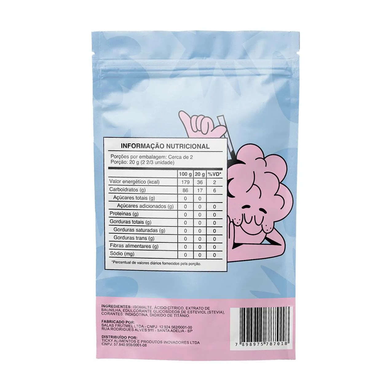 Pirulito Ticky Zero Açucar Algodão Doce Pouch 4 unidades