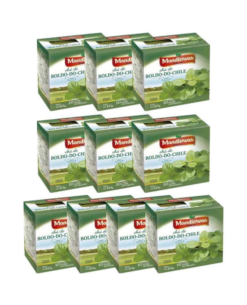 Kit com 10 Caixas de Chá Boldo do Chile (100 Sachês Envelopados) 10G Mandiervas