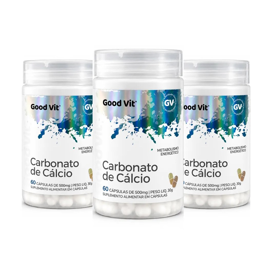 Kit C/3 Carbonato de Cálcio 500Mg C/60 cápsulas - Good Vit