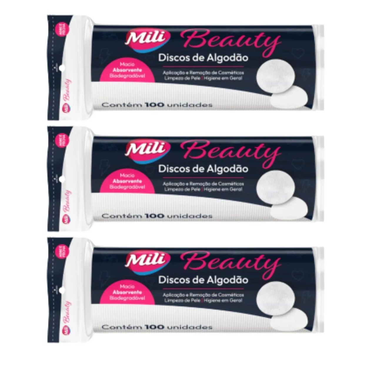 Kit C3 Algodão Disco Facial Mili Beauty C/100 Unidades