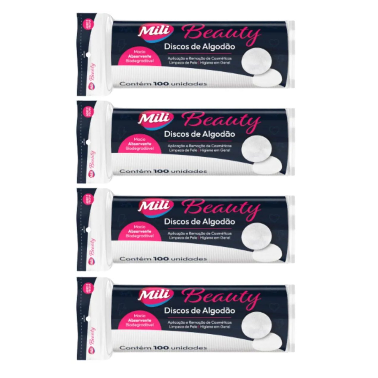 Kit C4 Algodão Disco Facial Mili Beauty C/100 Unidades